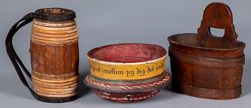 Scandinavian painted bowl, dated 1850, etc.