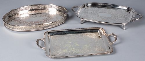 Three silver plated trays, approx. 14 1/2" x 20".