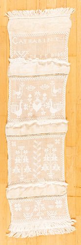 Embroidered show towel, inscribed Catharine Welker