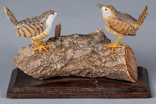 Carved and painted bird group