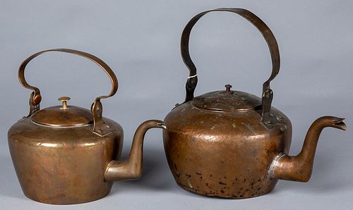 Two dovetailed copper kettles, 19th c.