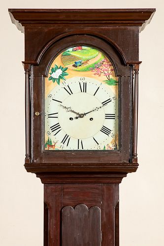 Pennsylvania stained pine tall case clock, 19th c.