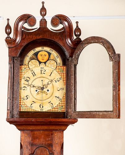 Pennsylvania walnut tall case clock, 19th c.