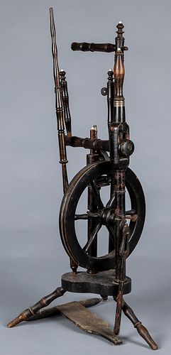 Ebonized castle spinning wheel, 19th c.