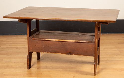 Pine bench table, 19th c.