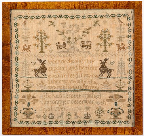 English silk on linen sampler dated 1834