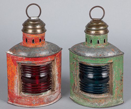Two painted Perkins Marine lanterns, 10 1/2" h.