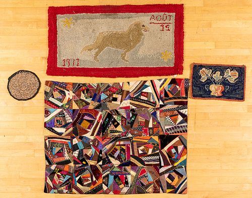 Hooked rug of a dog, dated 1911, 26" x 48"