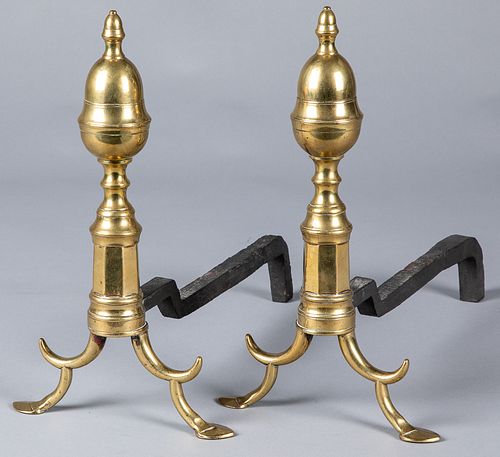Pair of Federal brass andirons, ca. 1820