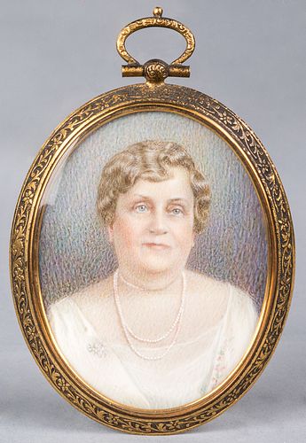 Miniature watercolor portrait of a woman