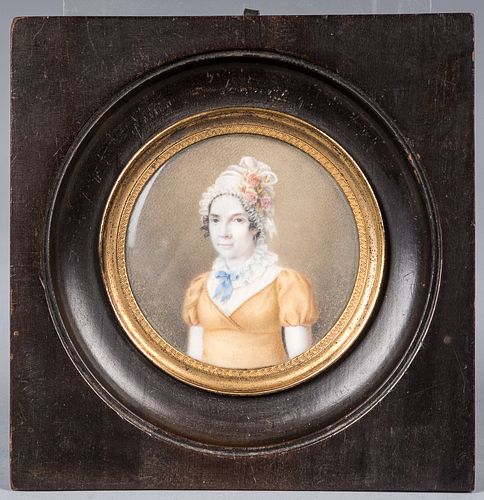 Miniature watercolor portrait of a woman, 19th c.