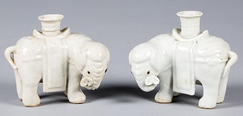 Chinese porcelain elephant joss stick holders