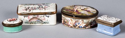 Four English enamel patch boxes, 18th/19th c.
