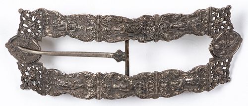 Large Continental silver buckle, 19th c., 7" l.