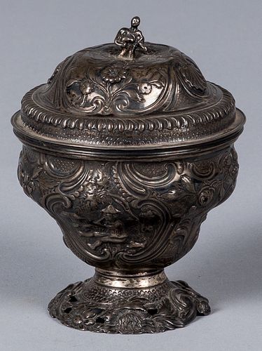 English repousse silver sugar, mid 18th c.