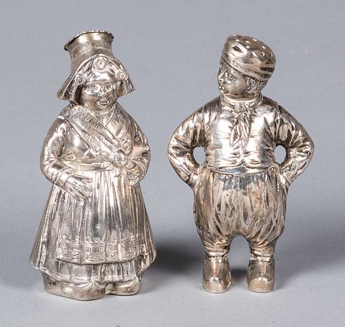 Pair of 800 silver Dutch boy and girl shakers