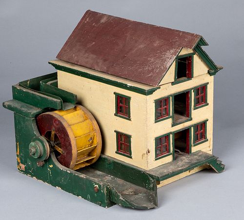 Painted pine waterwheel mill steam toy accessory