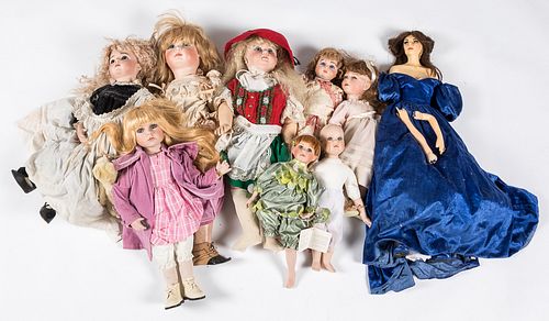Group of contemporary bisque head dolls