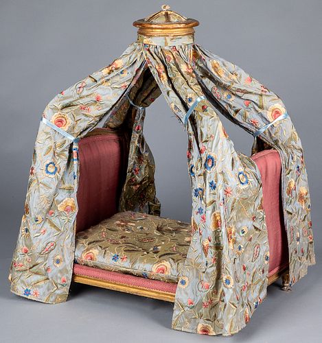 French giltwood canopy doll day bed
