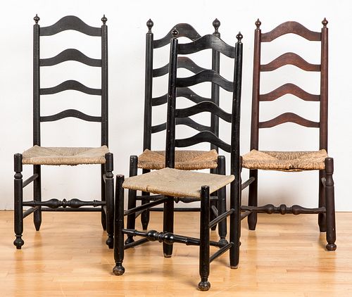 Four Delaware Valley ladderback side chairs