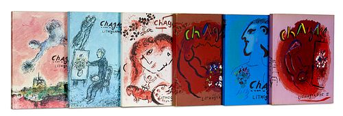 Mourlot, Fernand u. Ch. Sorlier Chagall lithographe I.-VI. 1922-1985. 6 Bde. Mit 29 Original-Lithographien, inkl. 6 Umschläge, 20 farbig und zahlreich