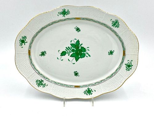 Herend Porcelain Oval Platter, Chinese Bouquet Green