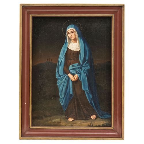 Virgen de la Soledad. México, SXIX. Óleo sobre tela. 58 x 44.5 cm