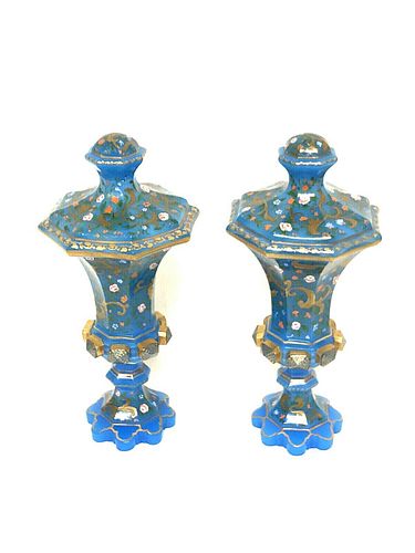 A PAIR OF BOHEMIAN ENAMELLED OPALINE GLASS VASES c.19th century AD. 