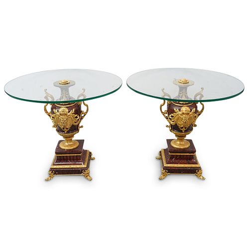 Empire Style Rouge Marble & Gilt Bronze Urns Tables