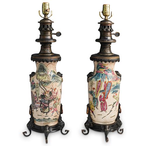 19th Cent. Chinese Stoneware Vase Lamps