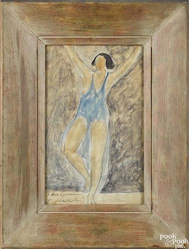 Abraham Walkowitz (Russian/American 1878-1965), watercolor of a ballet dancer, signed lower right