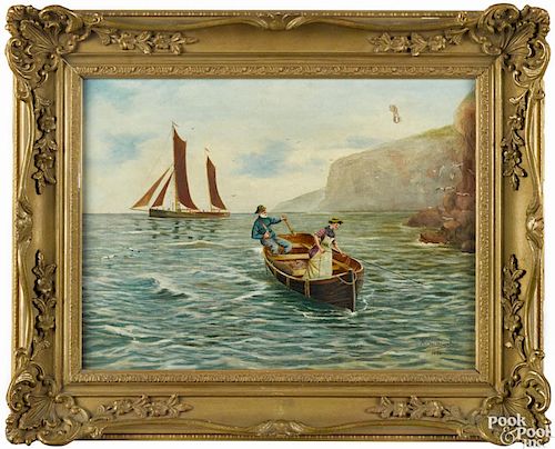 Oil on canvas coastal scene, signed H. Smithbart 1894, 13'' x 17 1/4''.