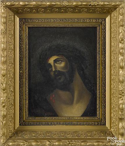 Oil on board of Christ, signed Murray 1886, 10'' x 8''.