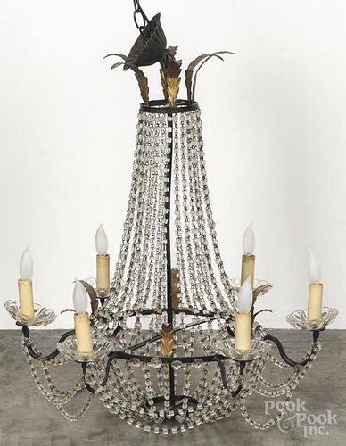 Six-light beaded glass chandelier, early 20th c., 33'' h., 26'' w.