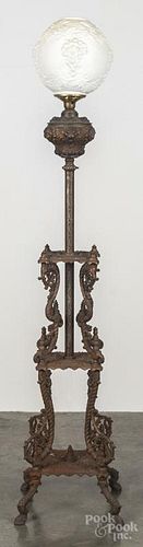 Continental copper painted cast iron floor lamp, late 19th c., 66'' h.