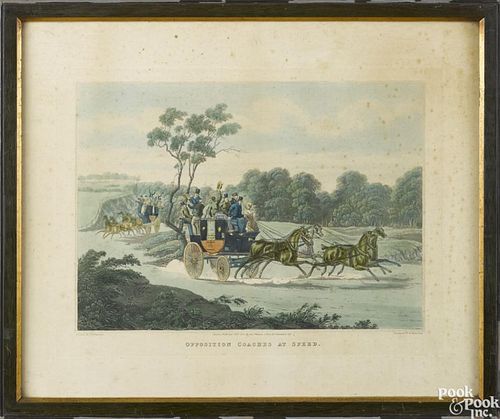 After Pollard and Newhouse, two English color coaching engravings, titled Quicksilver Royal Mail