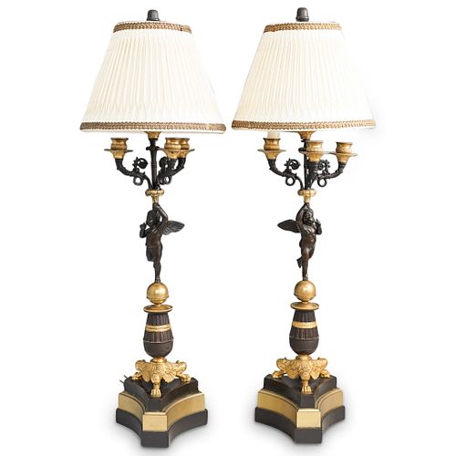 French Empire Style Converted Candlestick Lamps