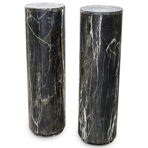 Veined Black & White Italian Marble Columns