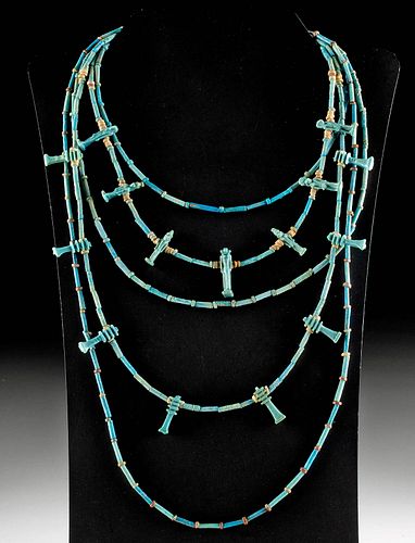 Egyptian Faience Bead Necklace w/ 15 Amulets