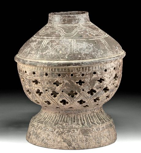 Large 12th C. Khmer Glazed Pottery Brazier