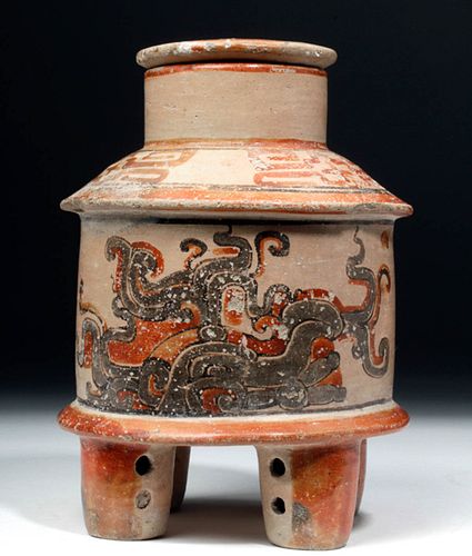 Rare Maya Peten Lidded Polychrome Vessel
