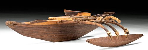 19th C. Marshall Islands Wood Model Outrigger Canoe
