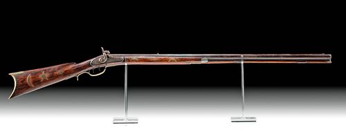 19th C. US Wood & Iron Percussion Rifle w/ Brass Inlays