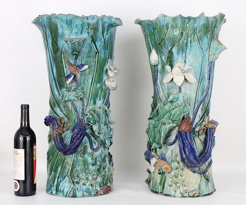 Palatial Chinese Shiwan Kiln Glazed Ceramic Vases