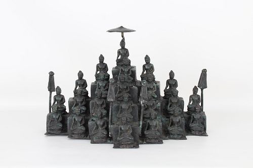Antique Bronze Sculpture of 23 Buddha Figures