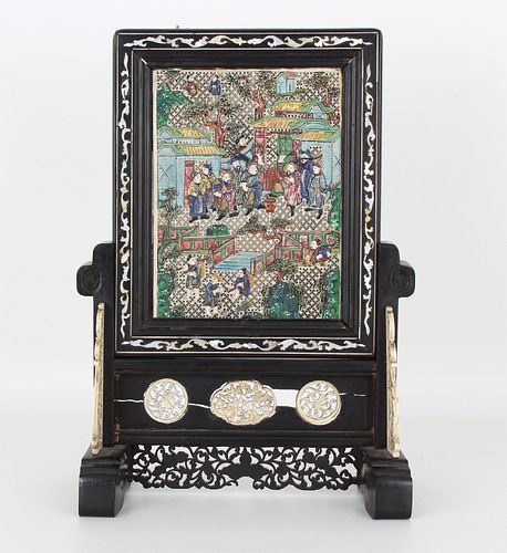 Carved Chinese Figural Table Screen