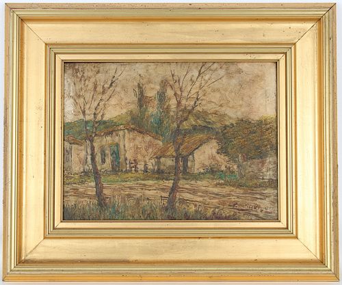 Signed, Early 20th C. Impressionist Village Scene