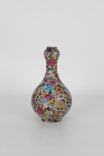 Chinese Millefleur Garlic Head Vase, Qianlong Mark