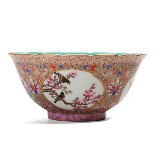 A FAMILLE-ROSE 'FLOWERS AND BIRDS' BOWL