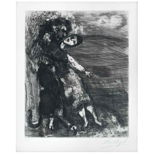 MARC CHAGALL, Le Lion Amoureux, de la serie Les Fables de La Fontain, 1952, Firmado a lápiz y en plancha, Aguaffuerte H. C., 38 x 27 cm | MARC CHAGALL